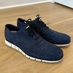 Cole Haan Mens Zerogrand Sneaker Oxford Size 11 Blue Suede Wingtip Shoes Brogues